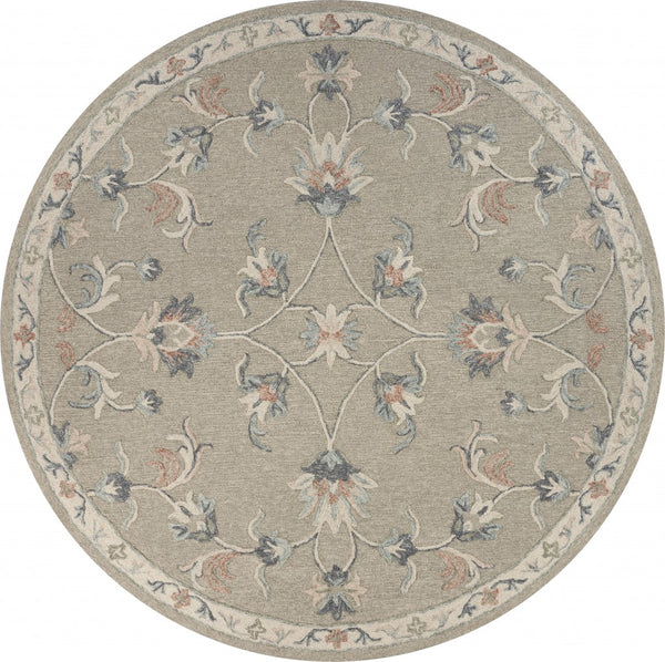 5' Round Sage and Cream Filigree Area Rug