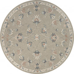 5' Round Sage and Cream Filigree Area Rug