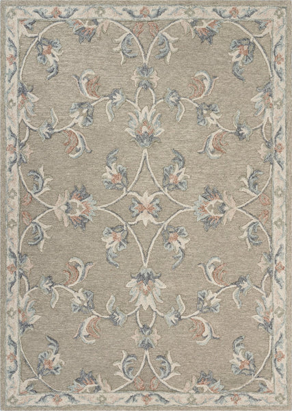 5' x 7' Sage and Cream Filigree Area Rug