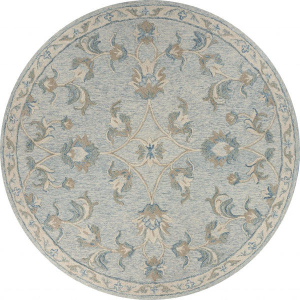 5' Round Blue and Cream Filigree Area Rug
