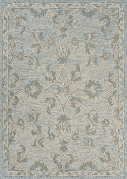 7' x 9' Blue and Cream Filigree Area Rug