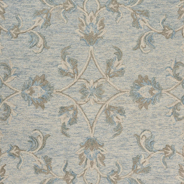7' Round Blue and Cream Filigree Area Rug