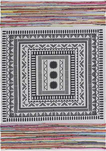 3' x 5' Grayscale Geometric Center Area Rug