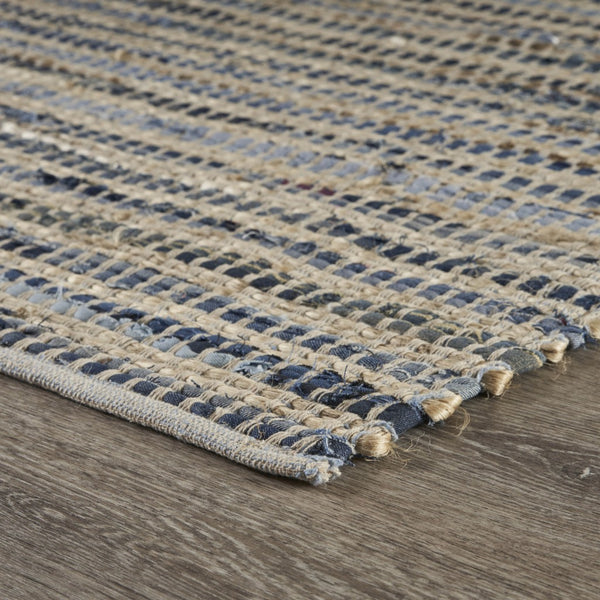 3' x 5' Blue and Beige Striped Area Rug