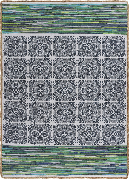 3' x 5' Blue and Green Chindi Area Rug