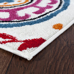 5' Round Multicolored Floral Motifs Area Rug