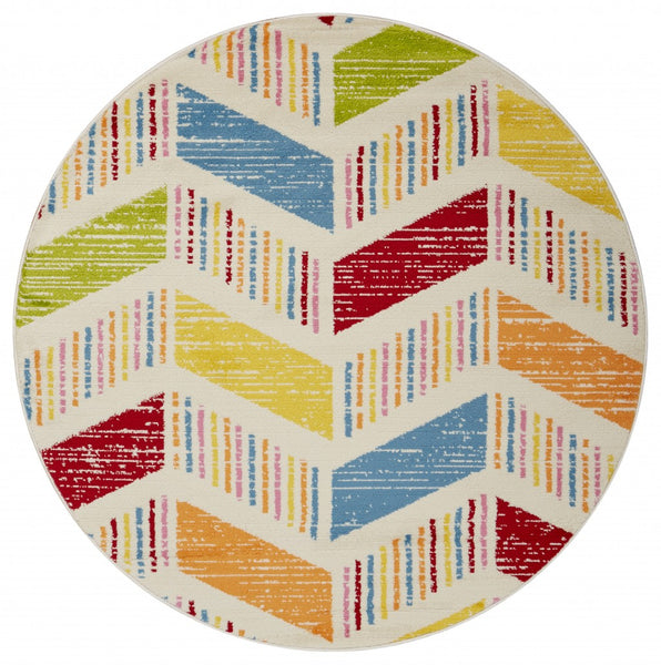 5' Round Colorful Herringbone Pattern Area Rug