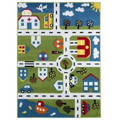 4' x 6' Green Imaginative Town Area Rug
