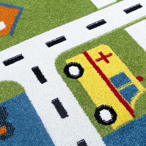 4' x 6' Green Imaginative Town Area Rug