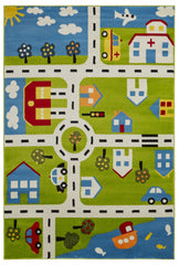 5' x 7' Green Imaginative Town Area Rug