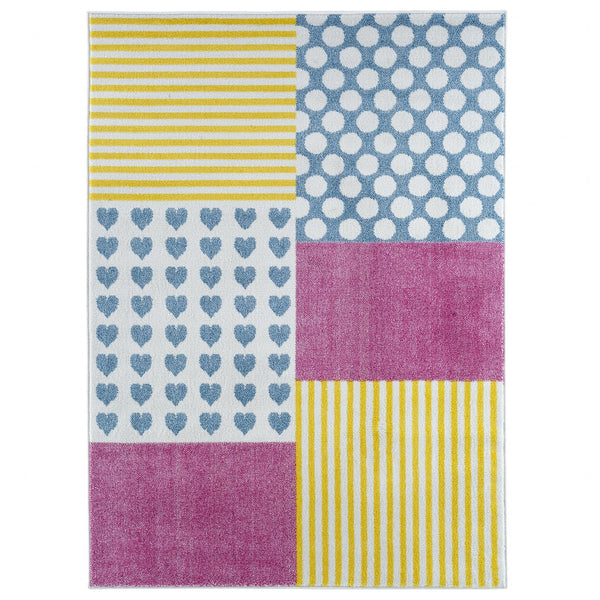 4' x 6' Blue Yellow Pink Blocks Area Rug