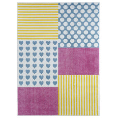 5' x 7' Blue Yellow Pink Blocks Area Rug