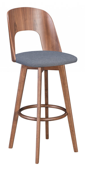 Set of Two Walnut and Dark Gray Modern Retro Bar Chairs