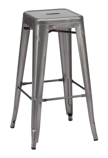 Set of Two Gray Steel Bar Stools