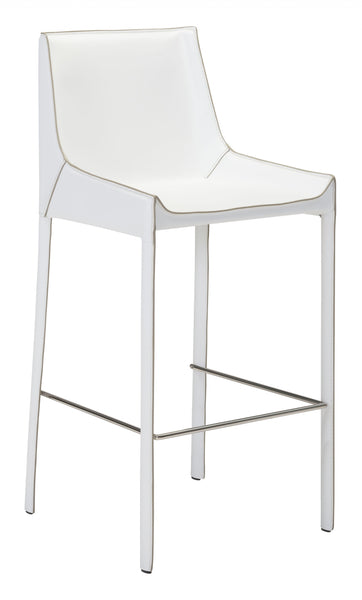 Set of Two White Leather Bar Chairs