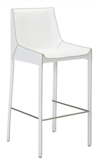 Set of Two White Leather Bar Chairs