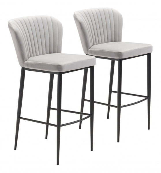 Set of Two Light Gray Sea Shell Bar Chairs