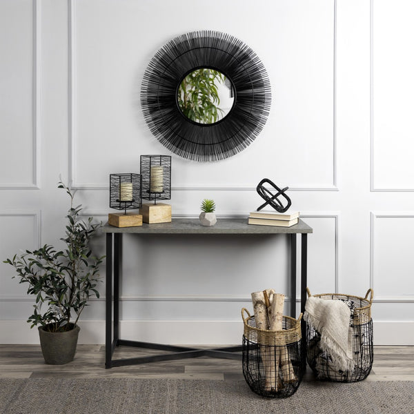 Set of Two Black Wire and Jute Baskets