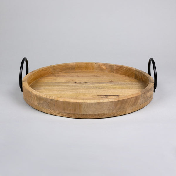 Mod Round Wooden Tray with Iron Handles