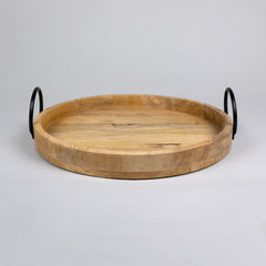 Mod Round Wooden Tray with Iron Handles
