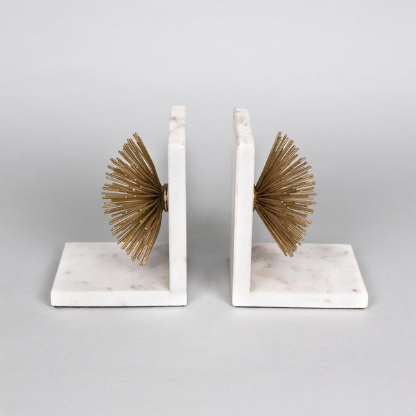 Marble and Gold Iron Burst Bookends