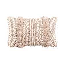 Boho Nubby Beige and White Lumbar Throw Pillow