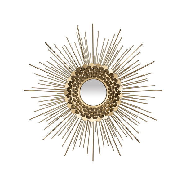 Gold Metal Sunburst Round Wall Mirror