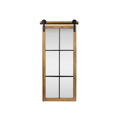Farmhouse Style Brown Wooden Window Pane Wall Mirror