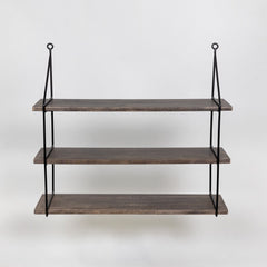 Three Tier Wood and Metal Hanging Wall Shelf
