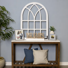 White Distressed Window Pane Wall Mirror