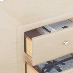 Beige Upholstered 2 Drawer Nightstand