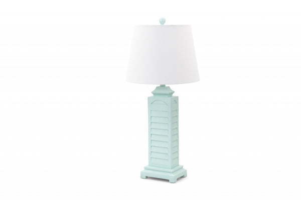 Set of 2 Aqua Blue Coastal Shutter Pedestal Table Lamps
