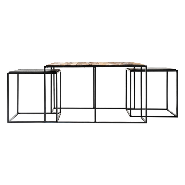 Set of Three Black and Rustic Natural Nesting Tables
