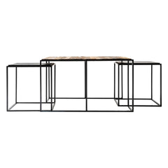 Set of Three Black and Rustic Natural Nesting Tables