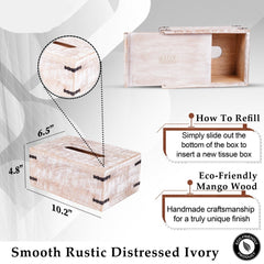 Rustic White Mango Wood Rectangular Tissue Holder