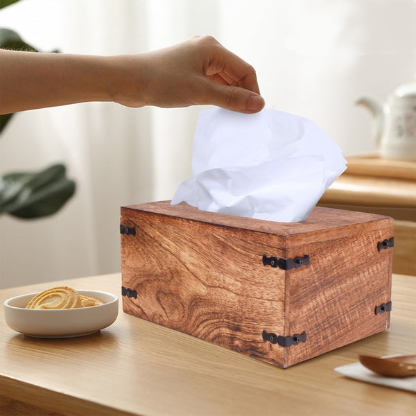Rustic Natural Mango Wood Rectangular Tissue Holder