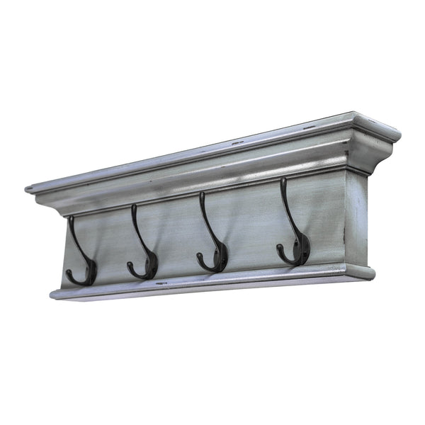 Rustic Antiqued Black and Blue Four Hook Hanging Coat Rack