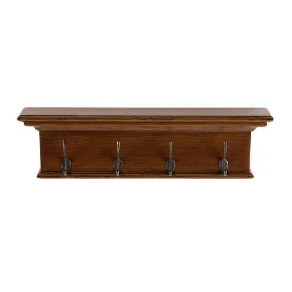 Rustic Mahogany Brown Wood Four Hook Hanging Coat Rack