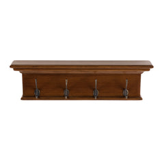 Rustic Mahogany Brown Wood Four Hook Hanging Coat Rack