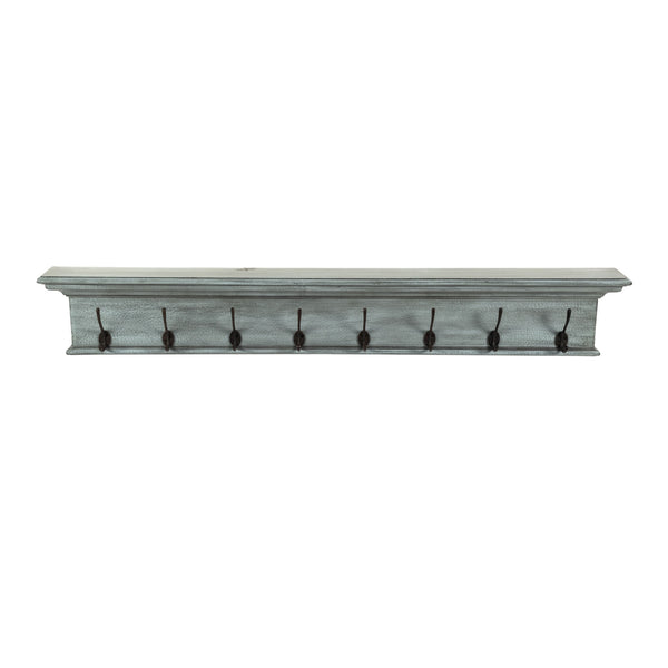 Rustic Antiqued Black and Blue Eight Hook Hanging Coat Rack