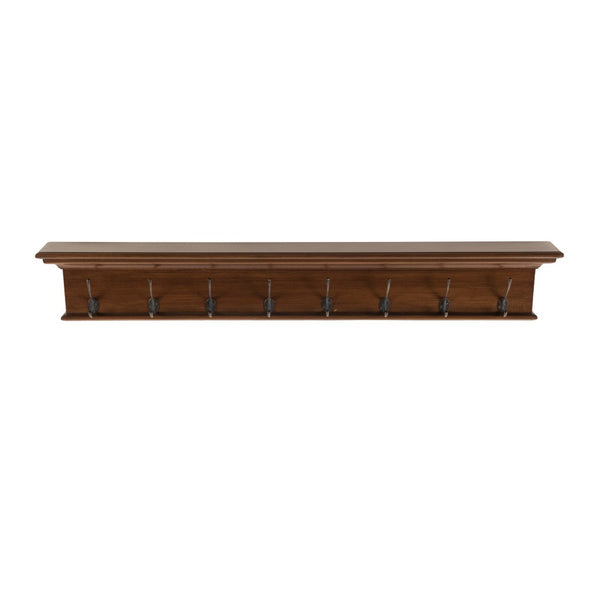 Rustic Mahogany Brown Wood Eight Hook Hanging Coat Rack
