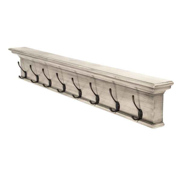 Rustic Antiqued Ivory Eight Hook Hanging Coat Rack