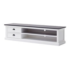 71" Classic White and Black Entertainment Unit with Two Drawers