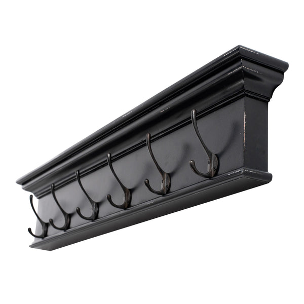 Rustic Antiqued Black and White Six Hook Hanging Coat Rack