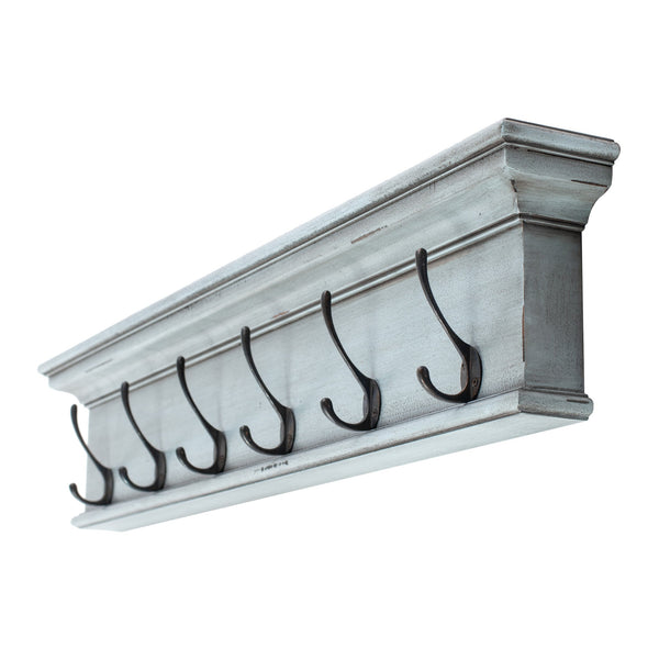 Rustic Antiqued Black and Blue Six Hook Hanging Coat Rack