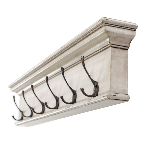 Rustic Antiqued Ivory Six Hook Hanging Coat Rack