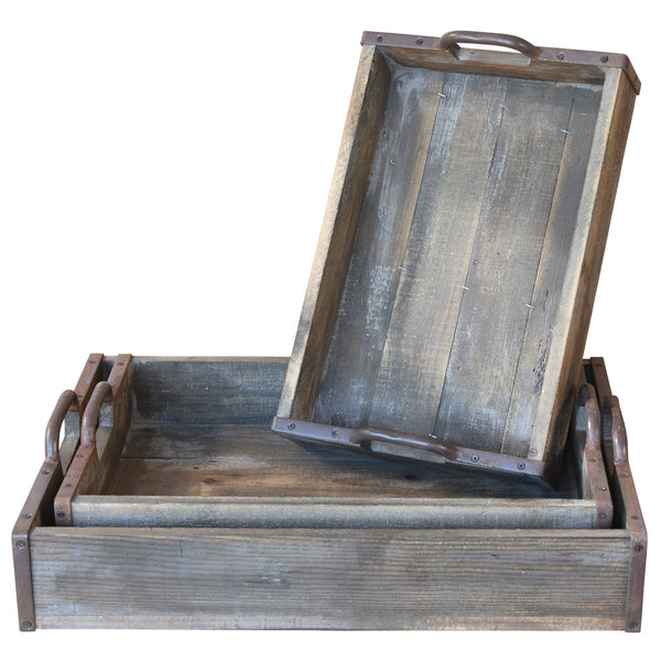 Set of Three Dark Brown Wooden Trays