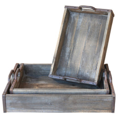 Set of Three Dark Brown Wooden Trays