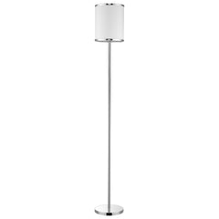 Lux II 1-Light Polished Chrome Floor Lamp With Metal Trimmed Off White Shantung Shade
