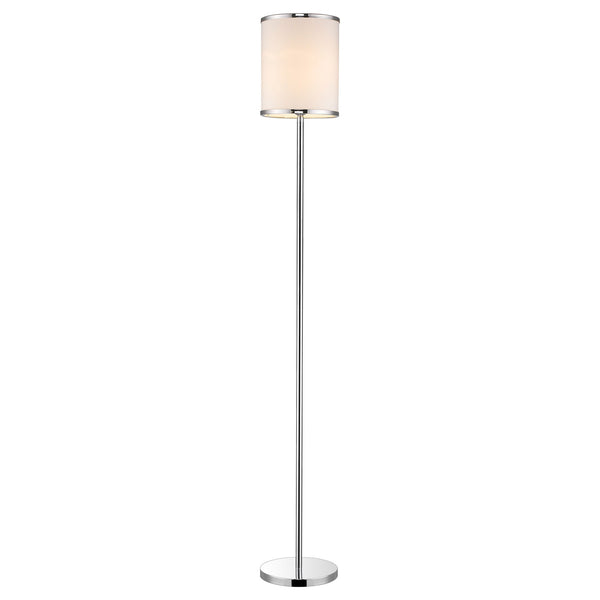 Lux II 1-Light Polished Chrome Floor Lamp With Metal Trimmed Off White Shantung Shade